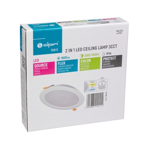 Plafon LED 2 w 1, 18 W, 1900 lm, 3000K-4000K-6000K, IP54, okrągły, biały DPM