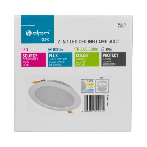 Plafon LED 2 w 1, 18 W, 1900 lm, 3000K-4000K-6000K, IP54, okrągły, biały DPM