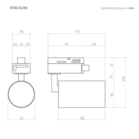 Reflektor szynowy GU10, złoty, X-LINE DPM