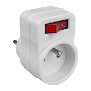 Rozgałęźnik elektryczny z włącznikiem, 1 gniazdo z uziemieniem, biały