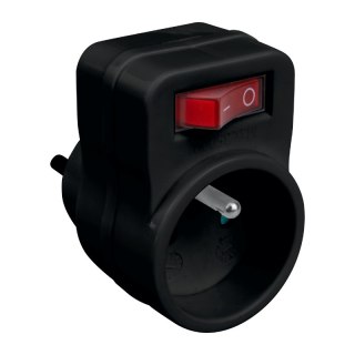 Rozgałęźnik elektryczny z włącznikiem, 1 gniazdo z uziemieniem, czarny