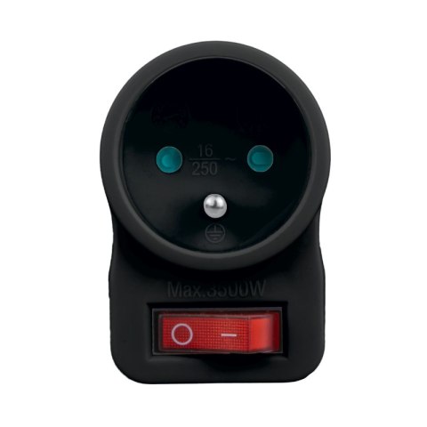 Rozgałęźnik elektryczny z włącznikiem, 1 gniazdo z uziemieniem, czarny