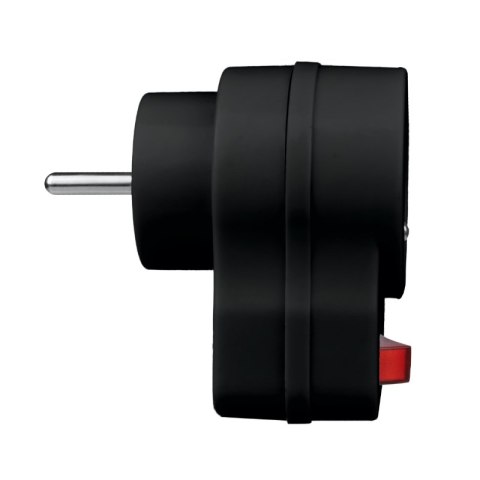 Rozgałęźnik elektryczny z włącznikiem, 1 gniazdo z uziemieniem, czarny