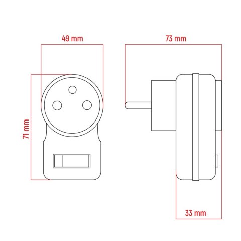 Rozgałęźnik elektryczny z włącznikiem, 1 gniazdo z uziemieniem, czarny