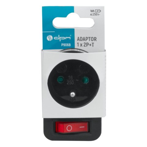 Rozgałęźnik elektryczny z włącznikiem, 1 gniazdo z uziemieniem, czarny