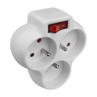 Rozgałęźnik elektryczny z włącznikiem, 3 gniazda z uziemieniem, biały