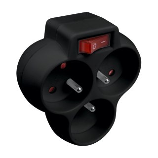 Rozgałęźnik elektryczny z włącznikiem, 3 gniazda z uziemieniem, czarny