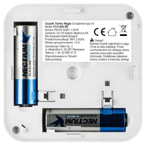 Czujnik czadu WiFi, bateryjny, gwarancja 2 lata, FCO-850 WF, Firesco