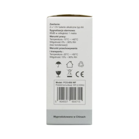 Czujnik czadu WiFi, bateryjny, gwarancja 2 lata, FCO-850 WF, Firesco