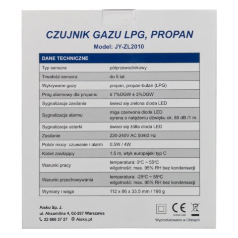 Czujnik gazu LPG JY-ZL2010, Firesco