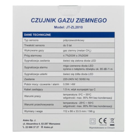 Czujnik gazu ziemnego, JT-ZL2010, Firesco