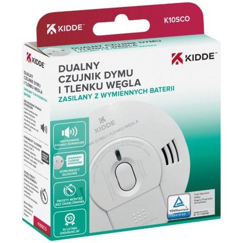 Dualny czujnik tlenku węgla i dymu, gwarancja 10 lat, K10SCO, Kidde