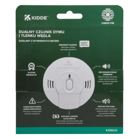 Dualny czujnik tlenku węgla i dymu, gwarancja 10 lat, K10SCO, Kidde