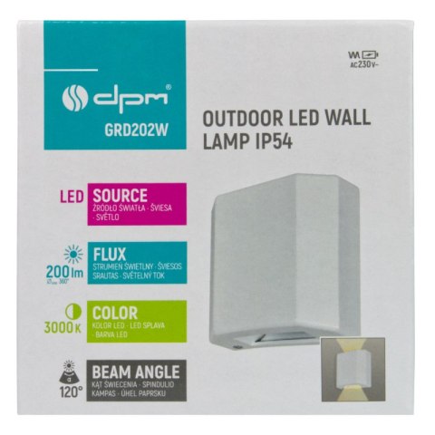 Kinkiet zewnętrzny, 3 W, 200 lm, 3000 K, IP54, biały