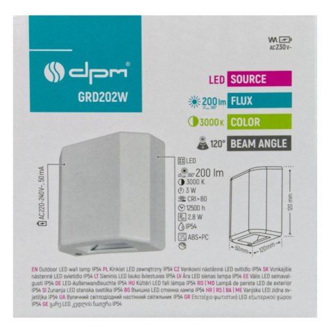 Kinkiet zewnętrzny, 3 W, 200 lm, 3000 K, IP54, biały