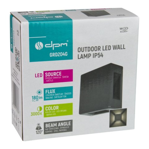 Kinkiet zewnętrzny, 6 W, 180 lm, 3000 K, IP54, szary