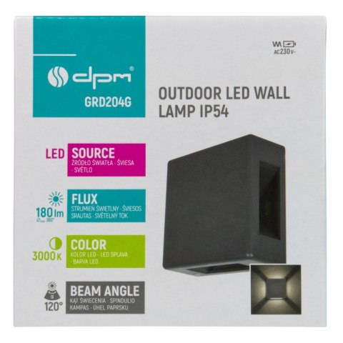 Kinkiet zewnętrzny, 6 W, 180 lm, 3000 K, IP54, szary