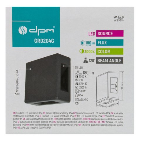Kinkiet zewnętrzny, 6 W, 180 lm, 3000 K, IP54, szary