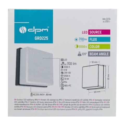 Kinkiet zewnętrzny, 8 W, 560 lm, 3000 K, IP65, czarny