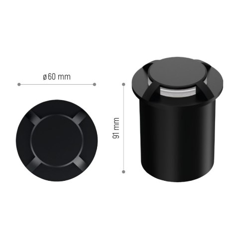 Lampa najazdowa, 1 W, 30 lm, 3000 K, IP66, czarna