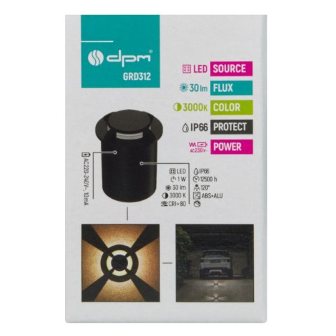 Lampa najazdowa, 1 W, 30 lm, 3000 K, IP66, czarna