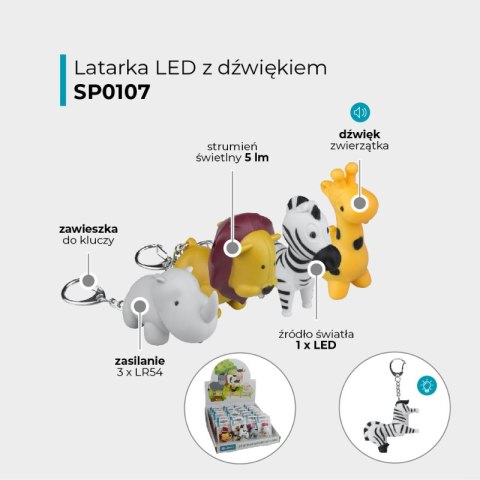 Latarka LED breloczek z dźwiękiem