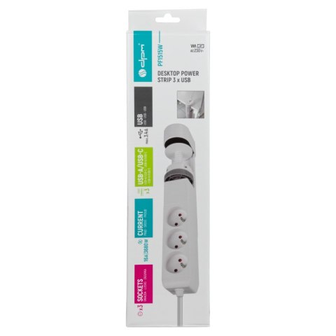 Listwa zasilająca podblatowa, 3 gniazda, 3 x USB, 1,5 m, biała