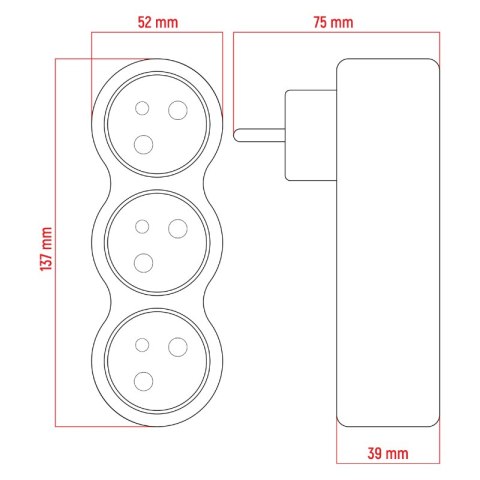 Rozgałęźnik elektryczny, 3 gniazda z uziemieniem, biały