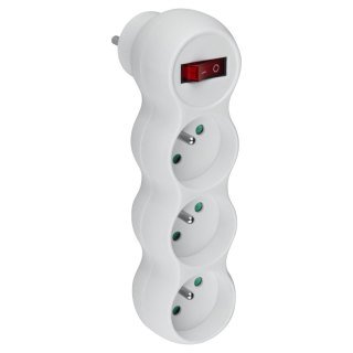 Rozgałęźnik elektryczny z włącznikiem, 3 gniazda z uziemieniem, biały