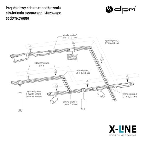 Złączka typu "I" do szyny podtynkowej, czarna, X-LINE