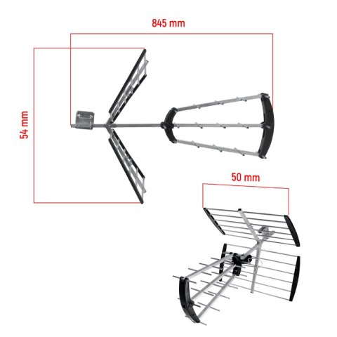 Antena kierunkowa DVB-T / DVB-T2, UHF, 29 elementów, 16 dB, wzmacniacz 24 dB, filtr LTE, karton DPM