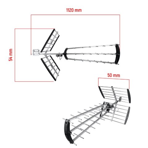 Antena kierunkowa DVB-T / DVB-T2, UHF, 38 elementów, 17 dB, wzmacniacz 24 dB, filtr LTE, karton DPM