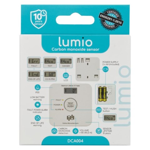 Czujnik czadu z wyświetlaczem, bateryjny, LUMIO