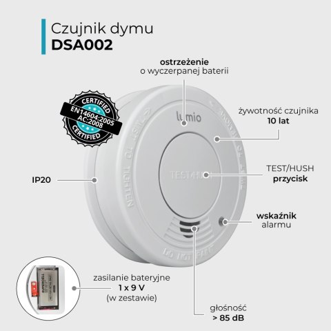 Czujnik dymu, autonomiczny, bateryjny, LUMIO
