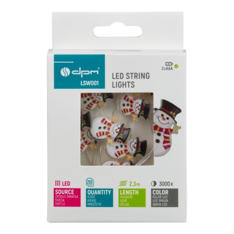 Girlanda LED, 20 x Bałwan, 2 x AAA, 2,2 m