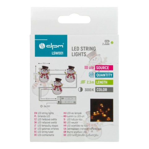 Girlanda LED, 20 x Bałwan, 2 x AAA, 2,2 m