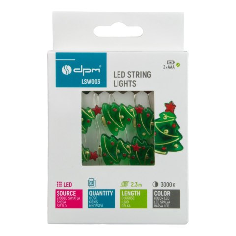 Girlanda LED, 20 x Choinka, 2 x AAA, 2,3 m