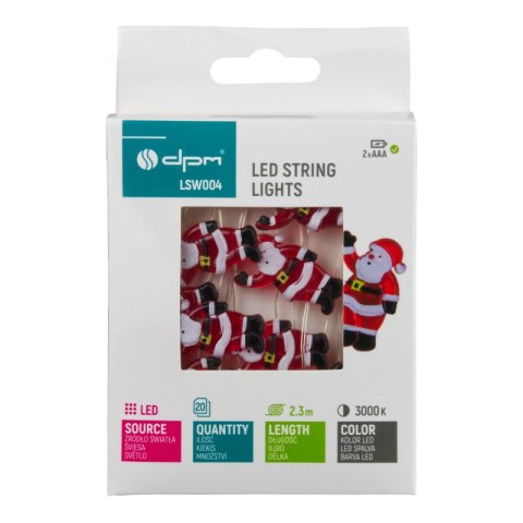 Girlanda LED, 20 x Mikołaj, 2 x AAA, 2,3 m
