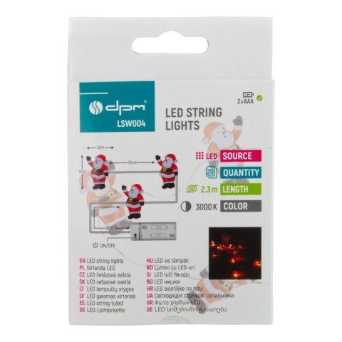 Girlanda LED, 20 x Mikołaj, 2 x AAA, 2,3 m