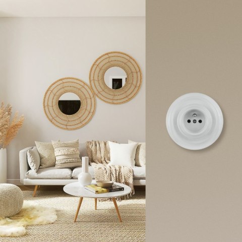 Gniazdo ceramiczne podtynkowe, VINTAGE, białe