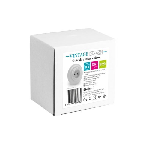 Gniazdo ceramiczne podtynkowe, VINTAGE, białe