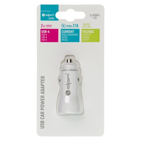 Ładowarka samochodowa 2 x USB, 2,1 A, biała DPM
