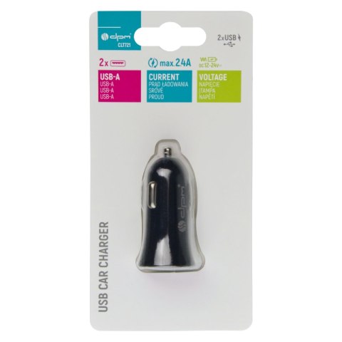 Ładowarka samochodowa 2 x USB, 2,4 A, czarna DPM