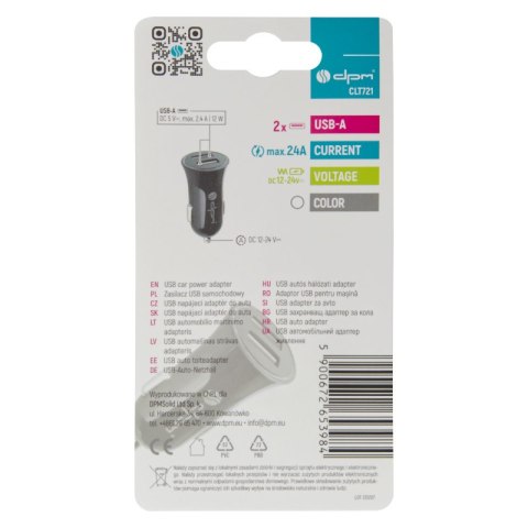 Ładowarka samochodowa 2 x USB, 2,4 A, czarna DPM