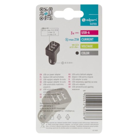 Ładowarka samochodowa 3 x USB, 5,2 A, czarna DPM