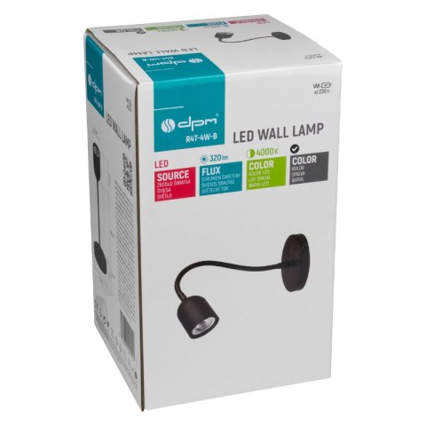 Lampka ścienna LED, 4 W, 320 lm, 4000 K, czarna DPM