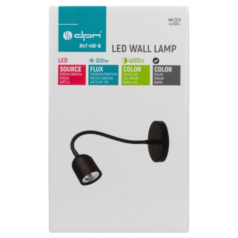 Lampka ścienna LED, 4 W, 320 lm, 4000 K, czarna DPM