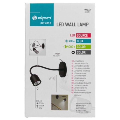 Lampka ścienna LED, 4 W, 320 lm, 4000 K, czarna DPM