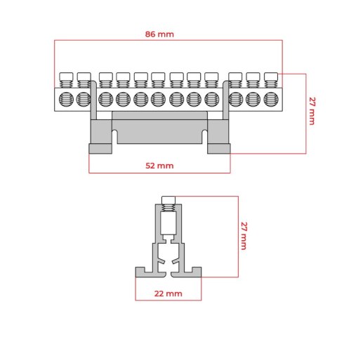Listwa zaciskowa, mostek zerowy, 12-modułowa, 16 mm2, niebieska