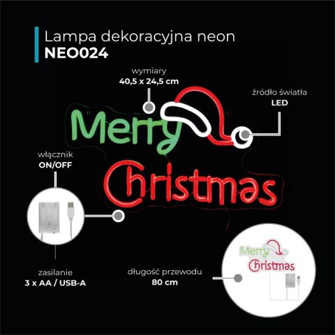 Neon LED "Merry Christmas", 40 x 24 cm